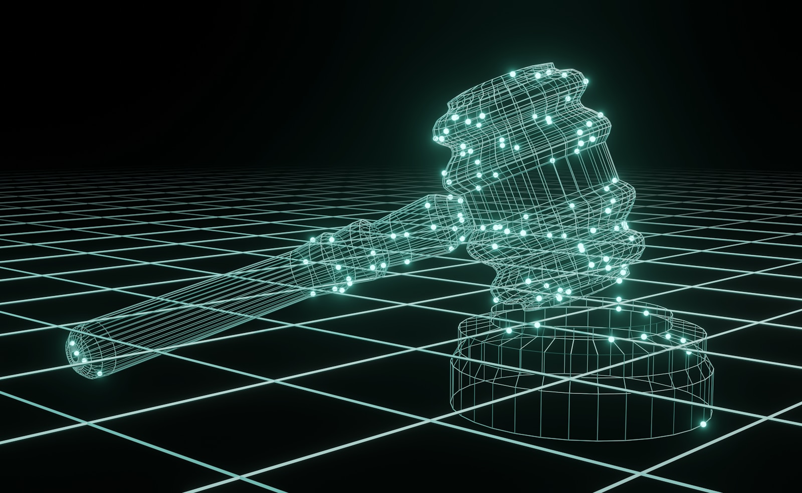 Photo by Conny Schneider a 3d image of a judge's hammer on a black background
